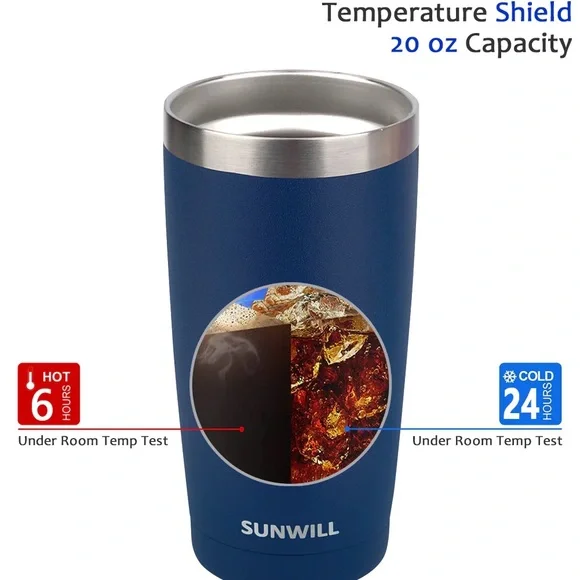 SUNWILL 20oz Tumbler with Lid (Navy Blue &Wine Red pack), Stainless Steel (2PK) - Picture 3 of 5